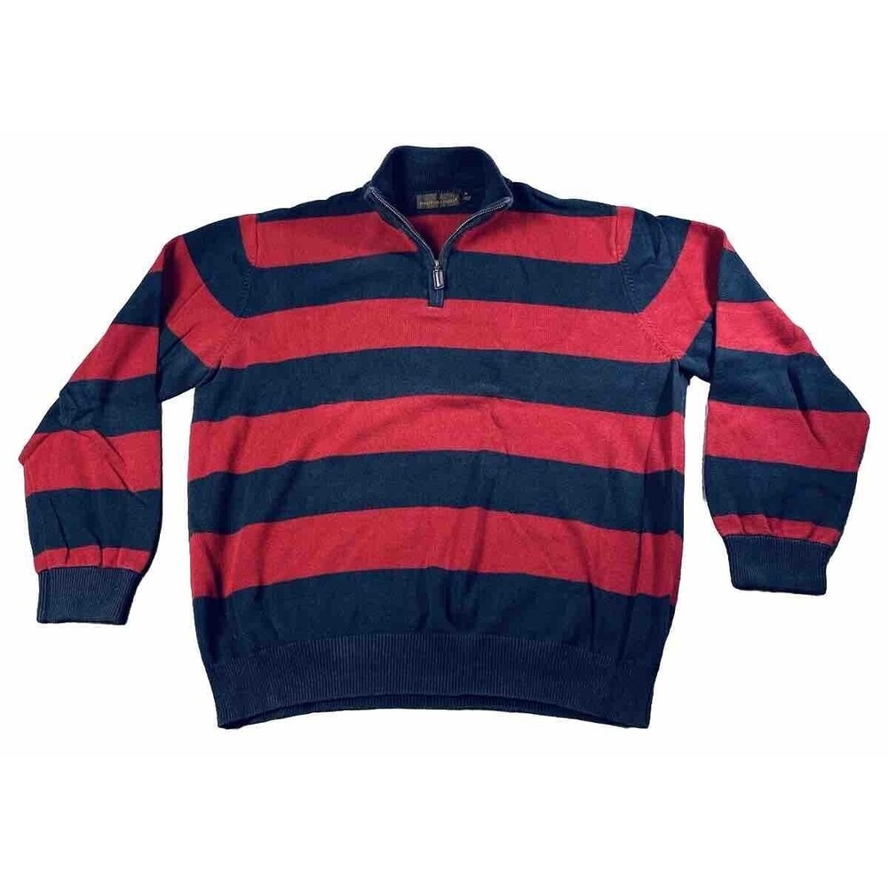 Sebastian Cooper Men’s Strip Red And Navy Sweater 1/4 Zip Size XL